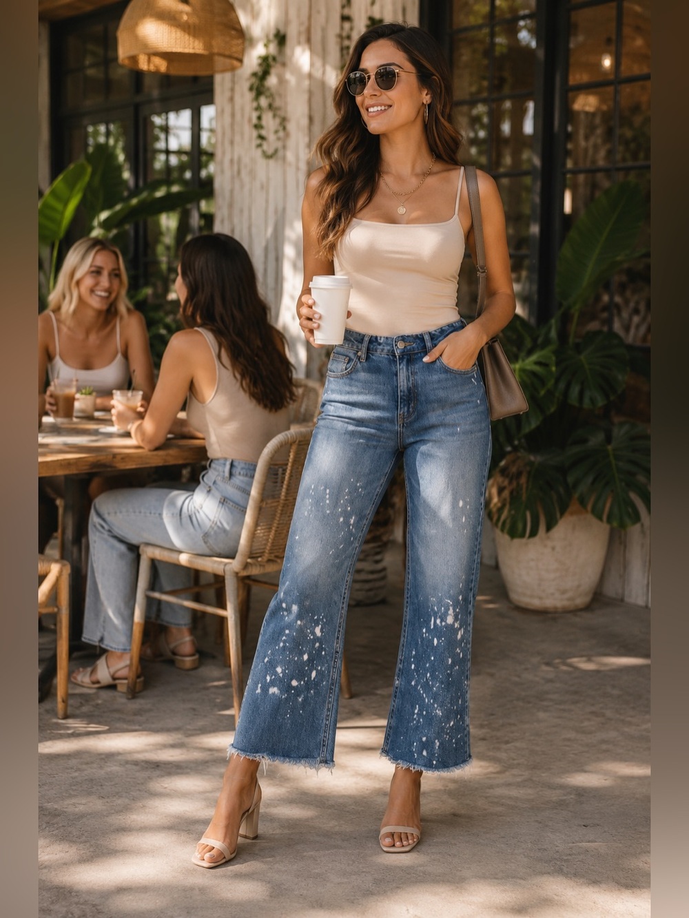 Free People Paint Splatter Raw Hem Distressed Jeans High Rise Boho Chic